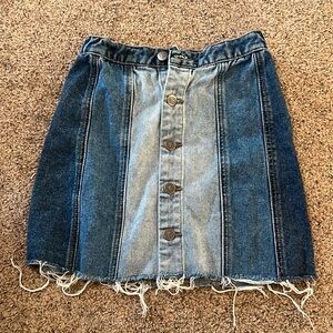 Kidpik Two Tone Denim Skirt Raw Hem Button Front Boho Size 10 Adjustable